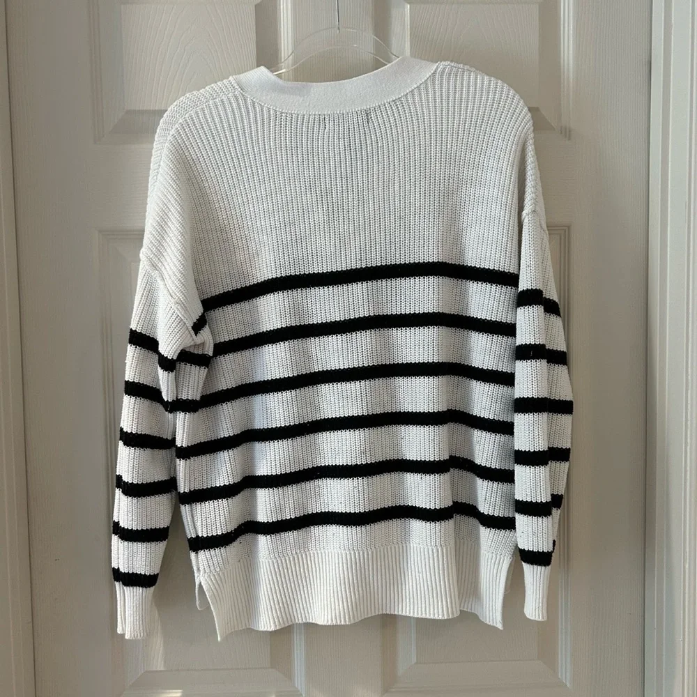Rachel Zoe Striped Henley Pullover Sweater Coastal Luxe Loungewear Nautical